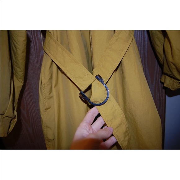Zara Mustard Yellow Balloon Sleeves Water Repellent Trench Coat Raincoat XS NWT - Picture 5 of 8